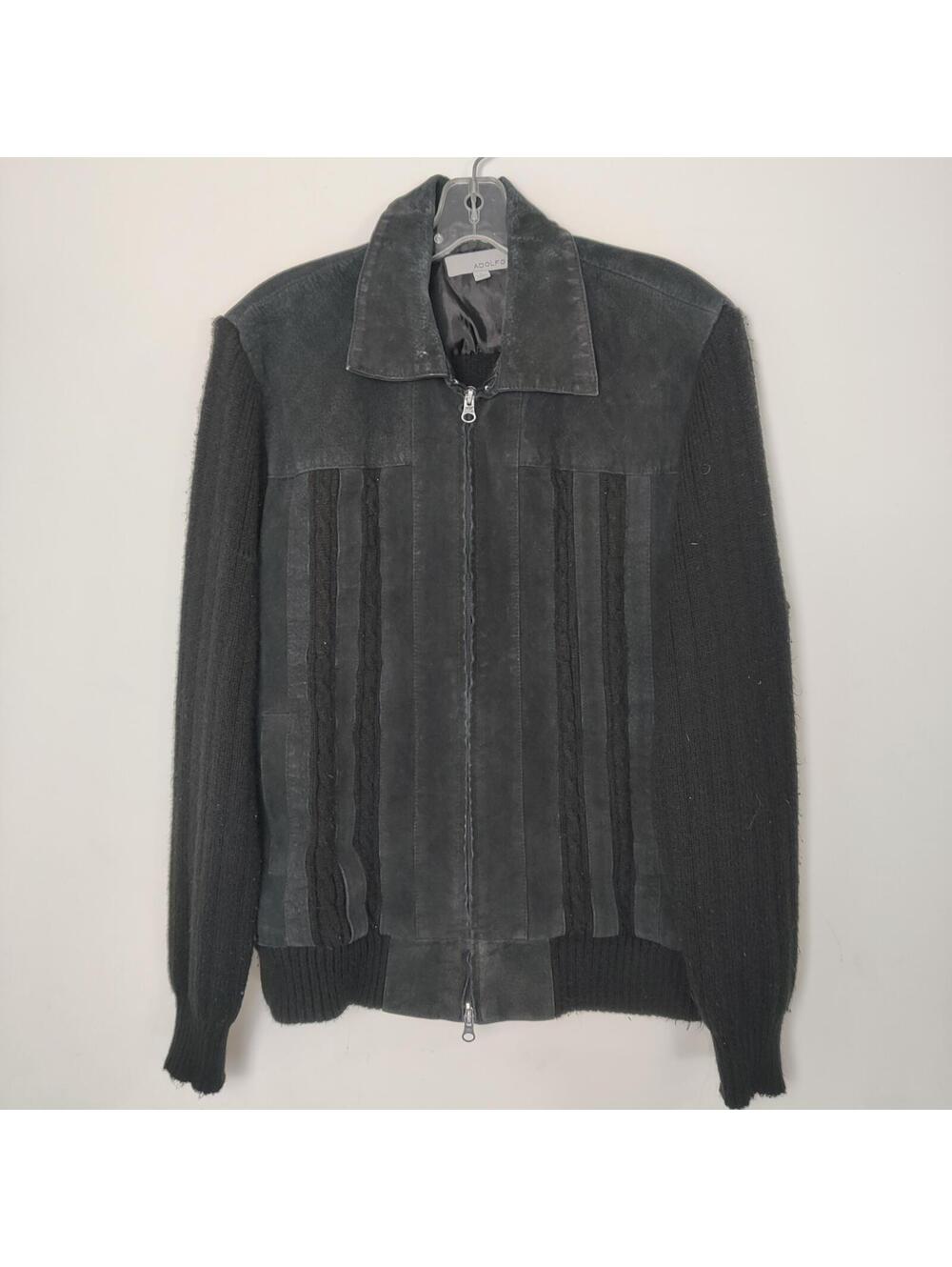 Adolfo Black Leather & Acrylic Mixed Media Jacket Women’s Large